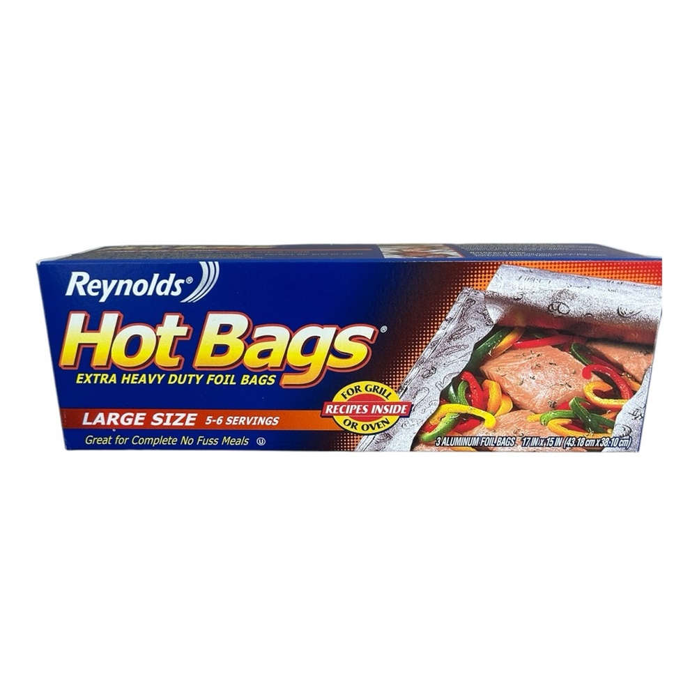 Reynolds Hot Bags Aluminum 3 Foil Bags Large Size Extra Heavy 5/6 Servings NOS